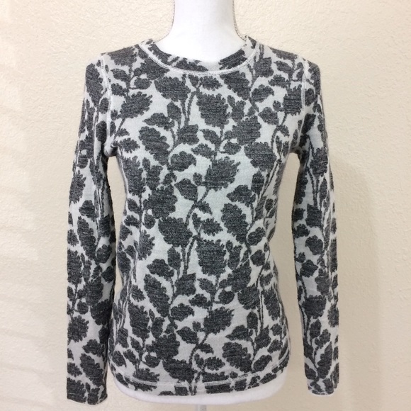LOFT Sweaters - LOFT PETITES Gray Leaves Crew Neck Sweater